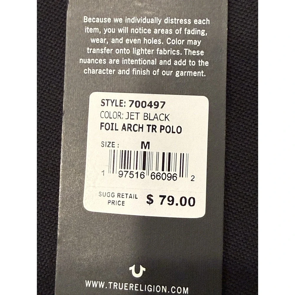 True Religion Foil Arch TR Polo Mens Medium Jet Black Metallic Logo 700497